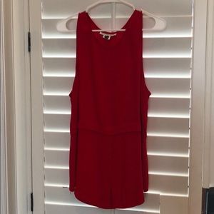 Red open front silk top